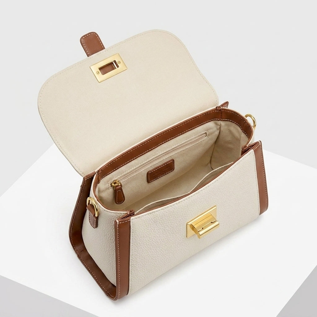 Leather Structured Top Handle Clutch Bag for Everyday Use - Alondra Style