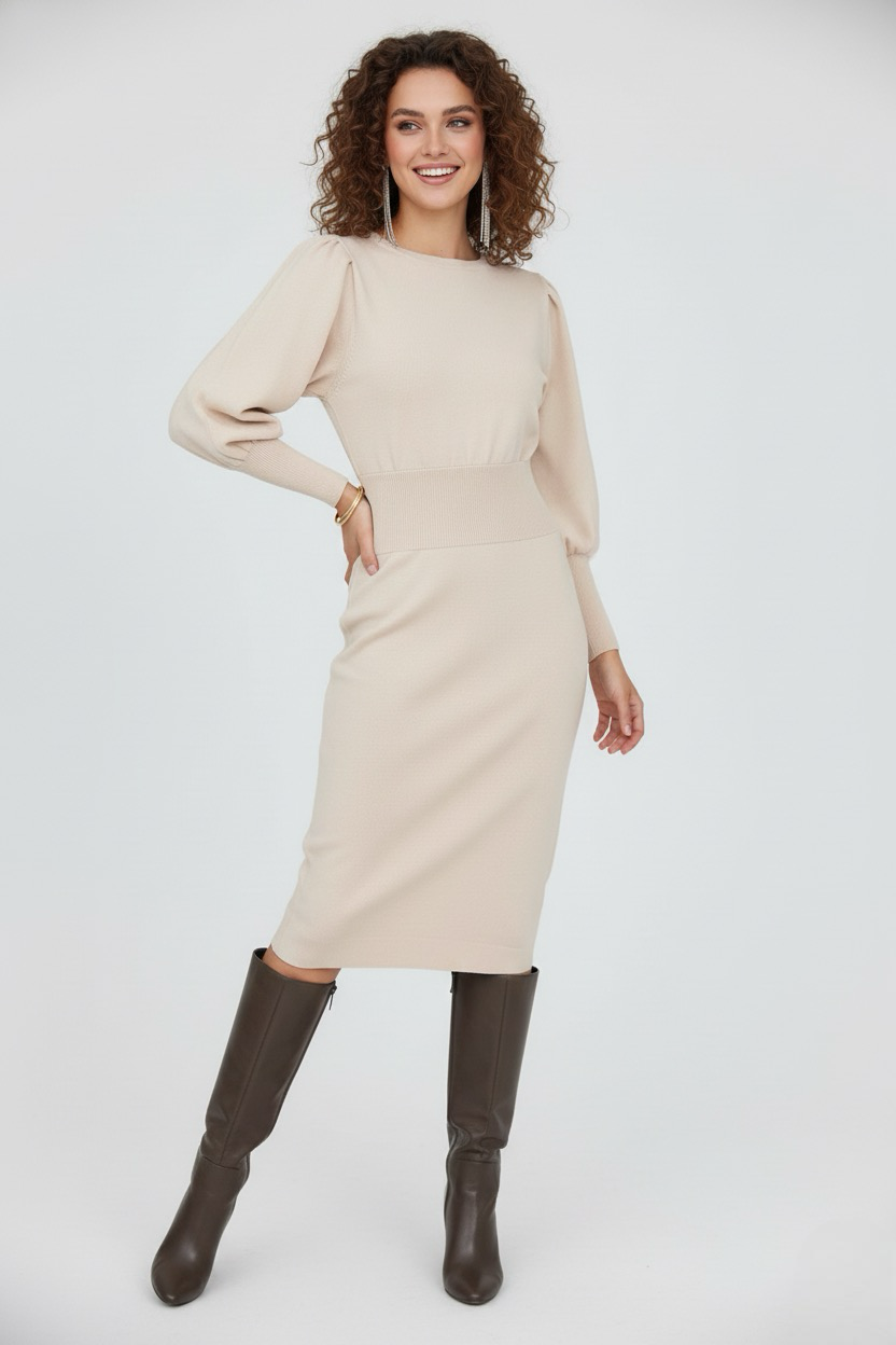 Balloon Sleeve Dress in Elegant Fabric for Formal Events and Parties