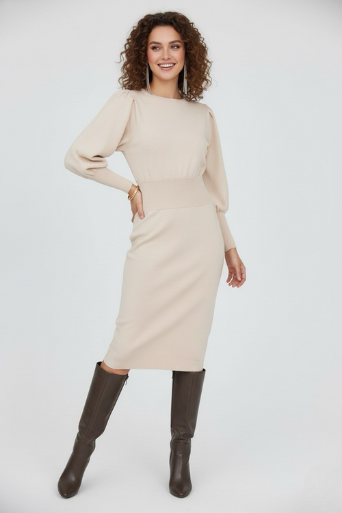 Balloon Sleeve Dress in Elegant Fabric for Formal Events and Parties