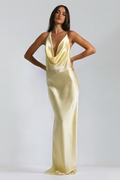 Cowl Neck Open Back Satin Maxi Dress for Evening Events and Formal Occasions