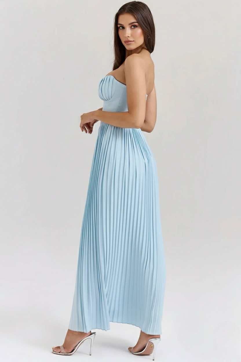 Underwired Pleated Strapless A-Line Maxi Dress for Formal Events