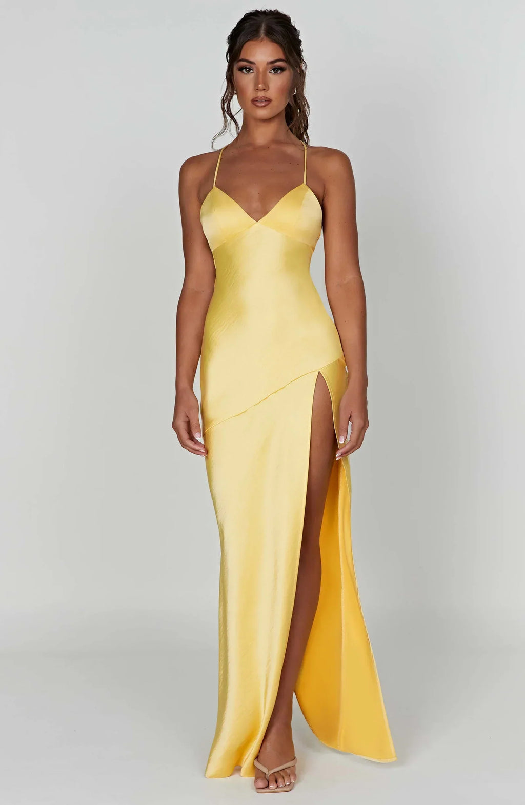 Satin Plunge Maxi Dress with Thigh-High Split for Evening Events