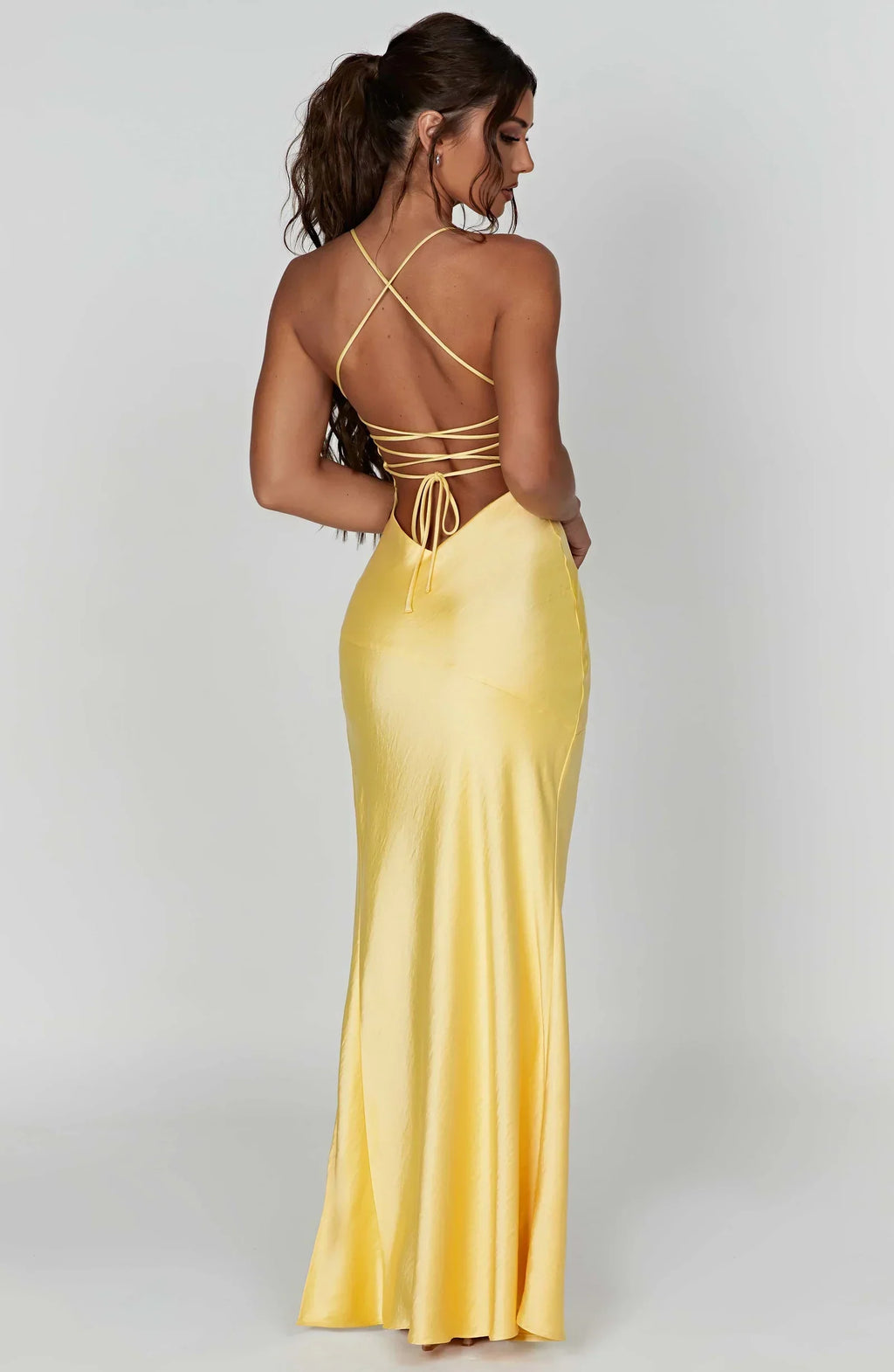 Satin Plunge Maxi Dress with Thigh-High Split for Evening Events