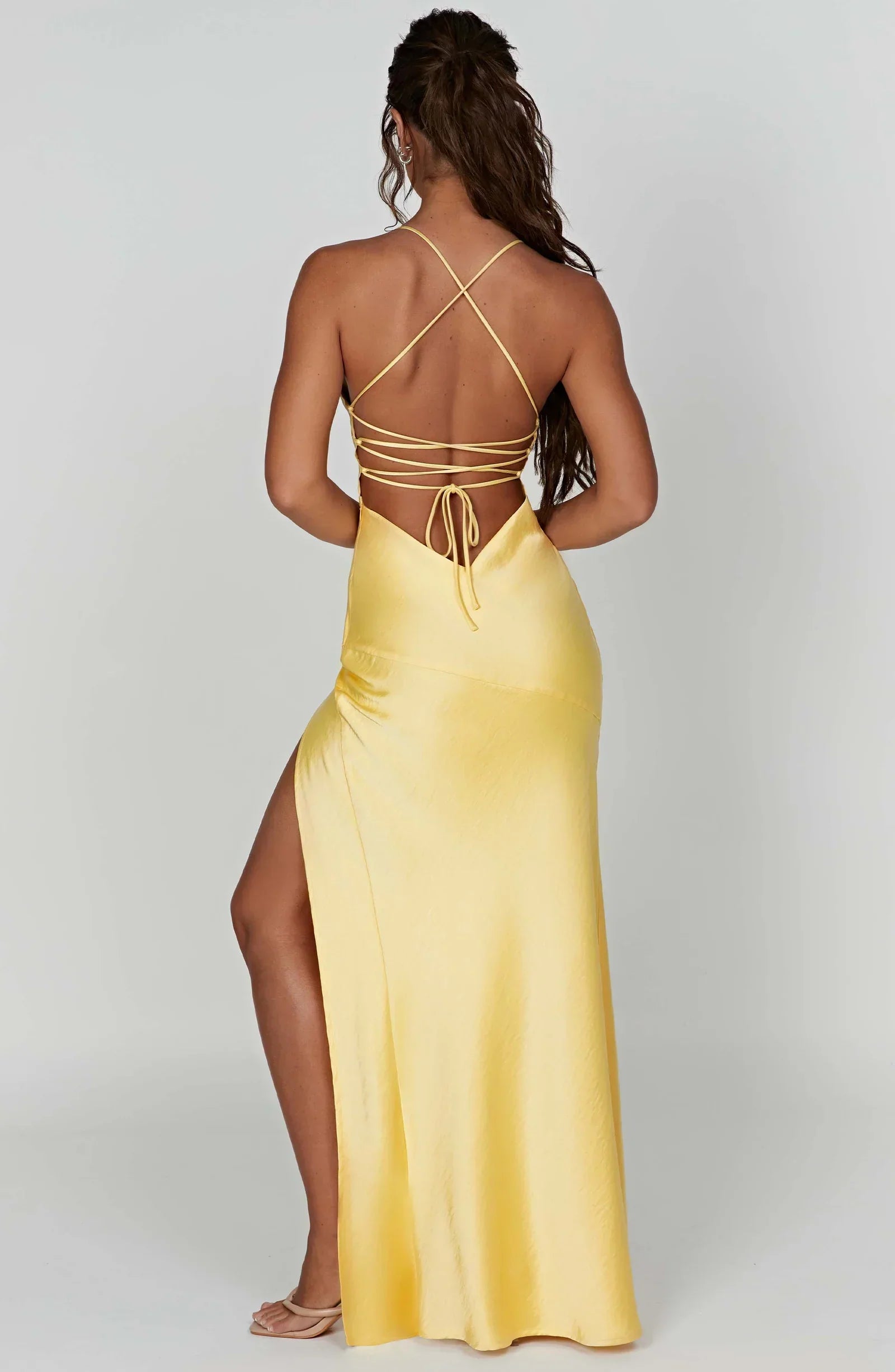 Satin Plunge Maxi Dress with Thigh-High Split for Evening Events