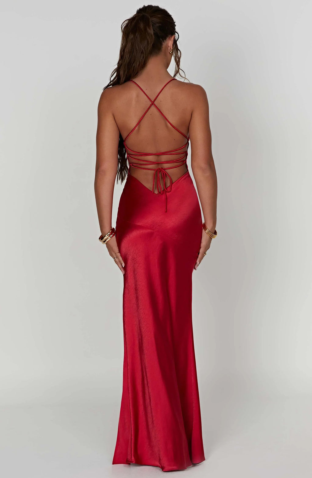 Satin Plunge Maxi Dress with Thigh-High Split for Evening Events