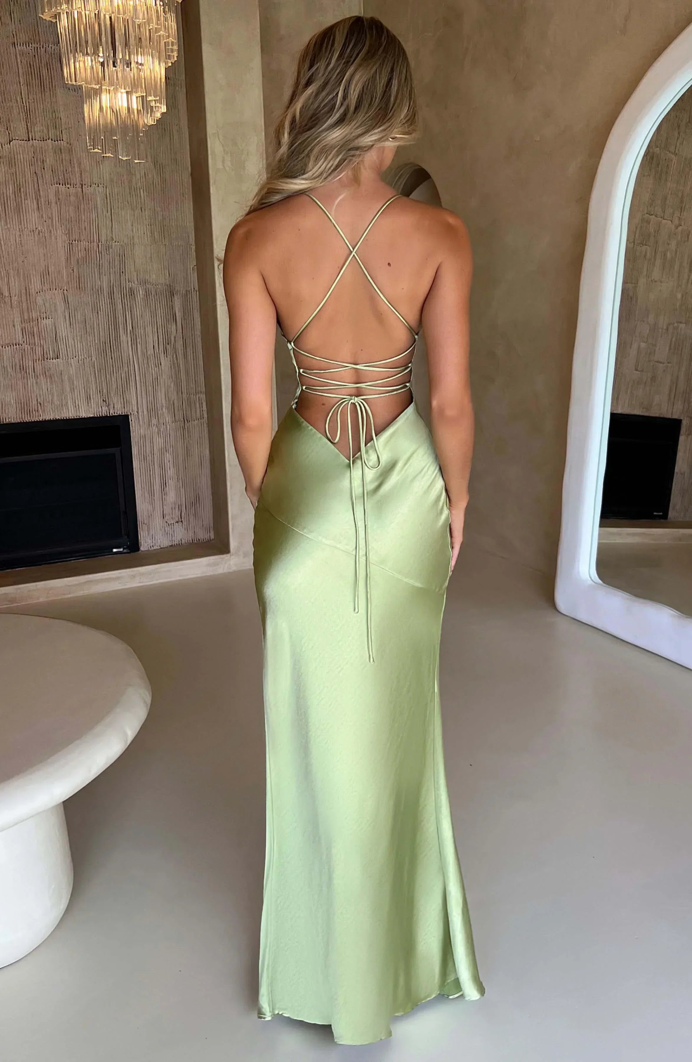 Satin Plunge Maxi Dress with Thigh-High Split for Evening Events