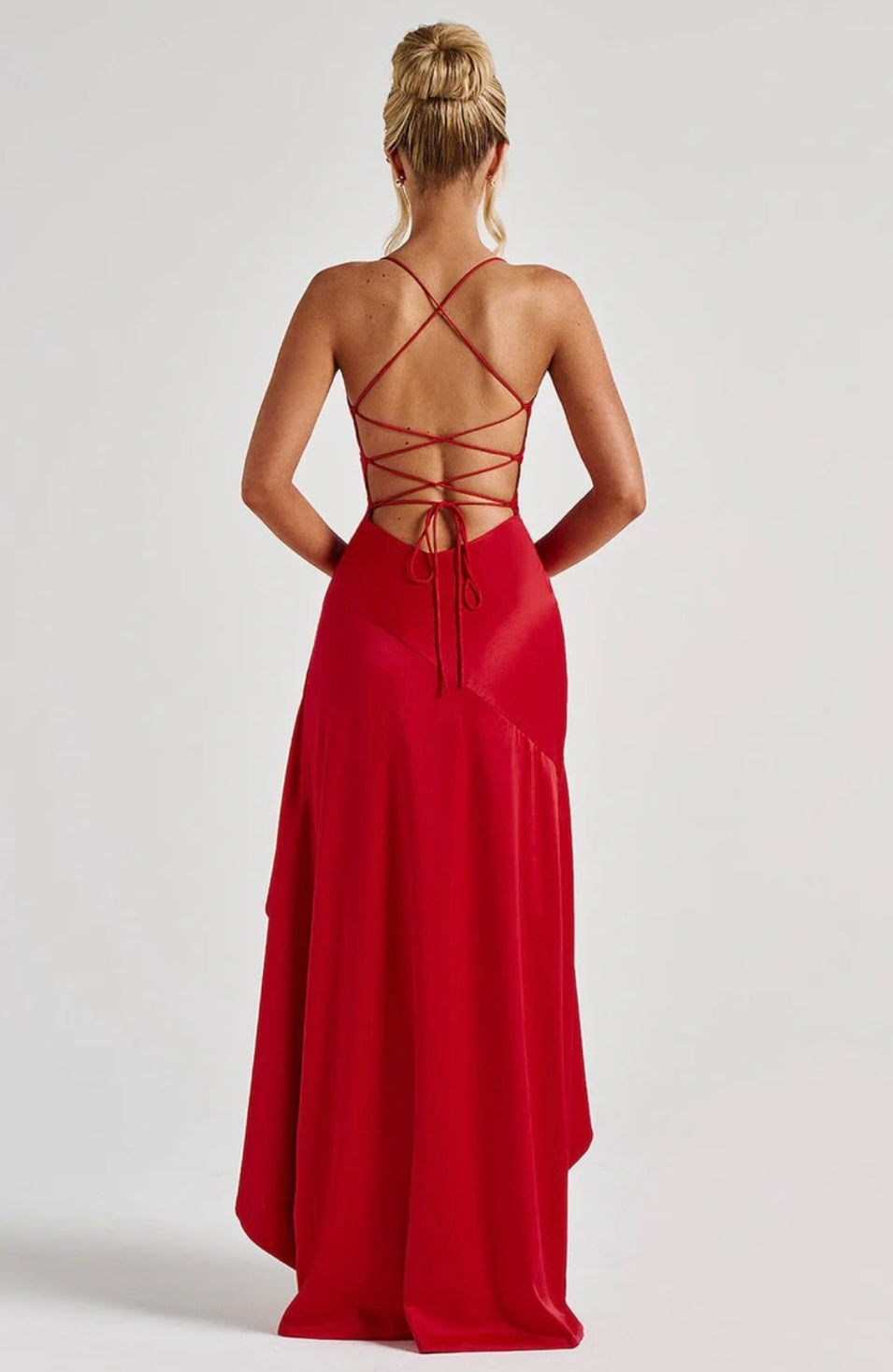 High-Low Ruffle Hem Satin Maxi Dress with Twist Cowl Neck for Evening Wear