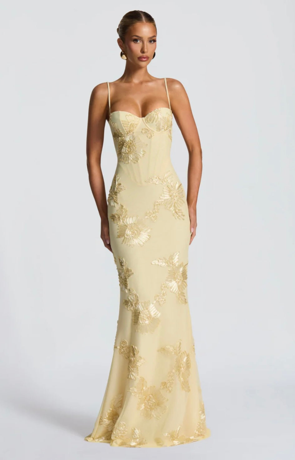 Underwired Mesh Floral Corset Maxi Dress for Special Occasions