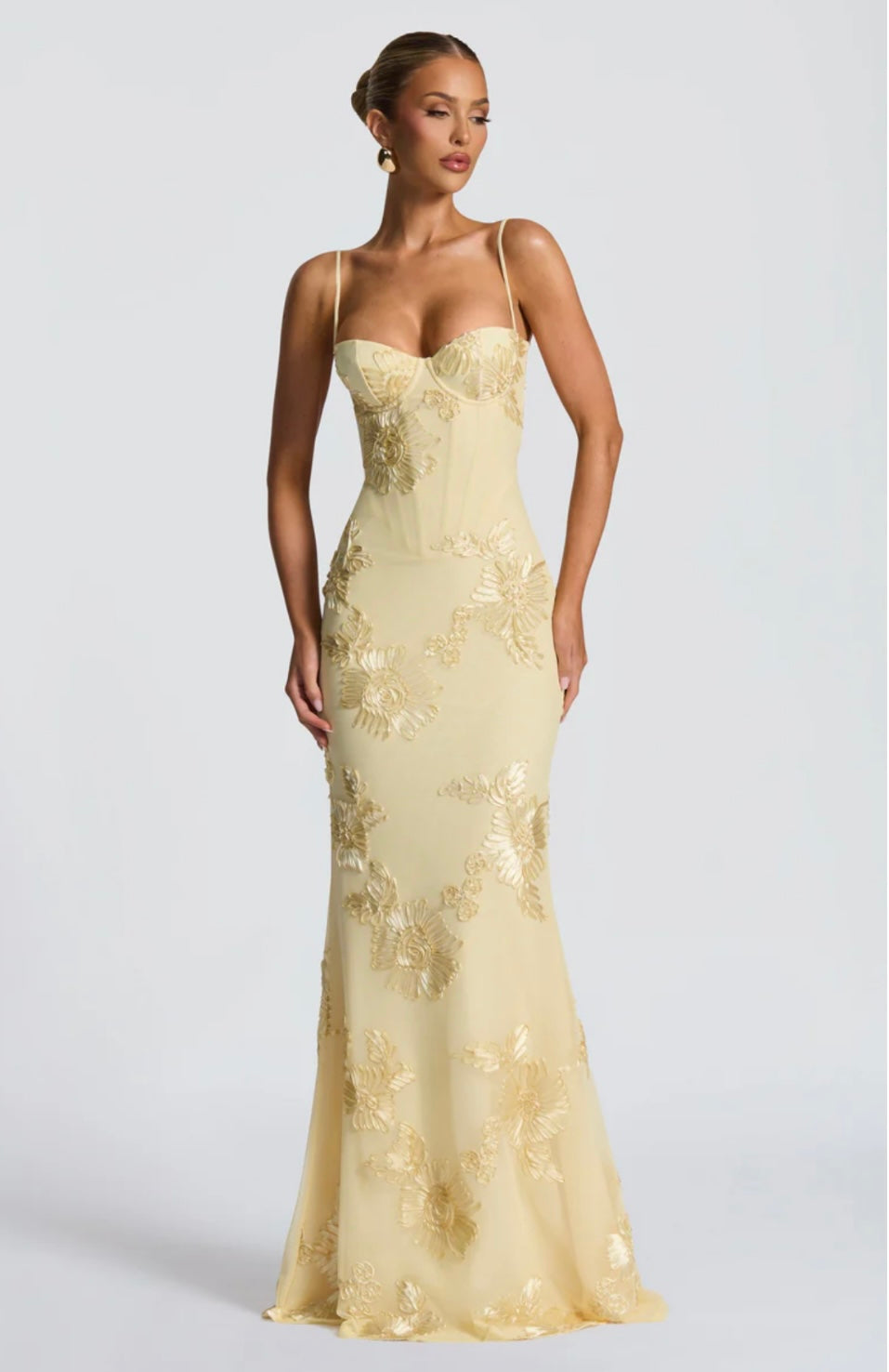 Underwired Mesh Floral Corset Maxi Dress for Special Occasions