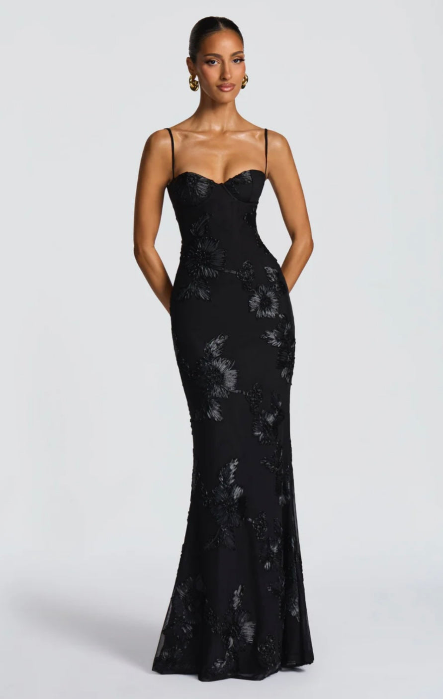 Underwired Mesh Floral Corset Maxi Dress for Special Occasions