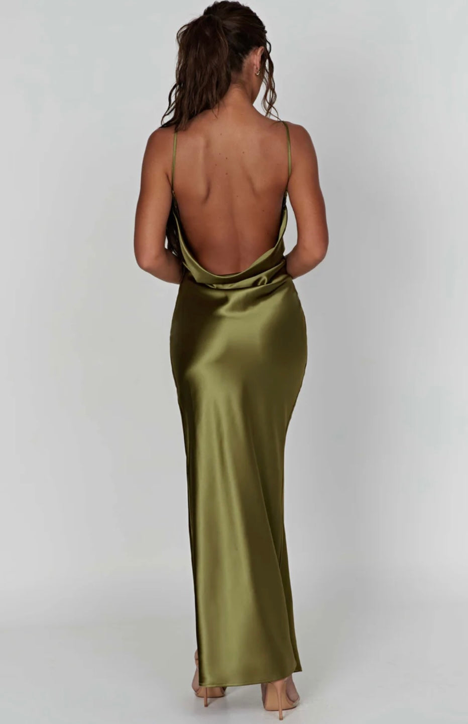 Cowl Neck Low Back Maxi Dress with Thigh-High Split for Evening Wear