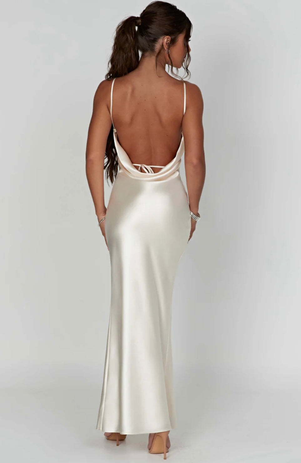 Cowl Neck Low Back Maxi Dress with Thigh-High Split for Evening Wear