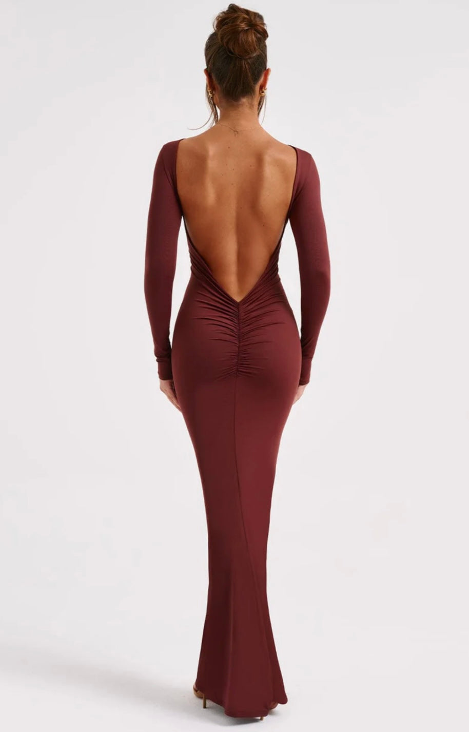 Sculpting Long Sleeve High Neck Open Back Maxi Dress for Evening Events
