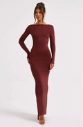 Sculpting Long Sleeve High Neck Open Back Maxi Dress for Evening Events