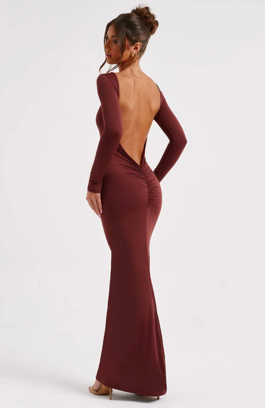 Sculpting Long Sleeve High Neck Open Back Maxi Dress for Evening Events