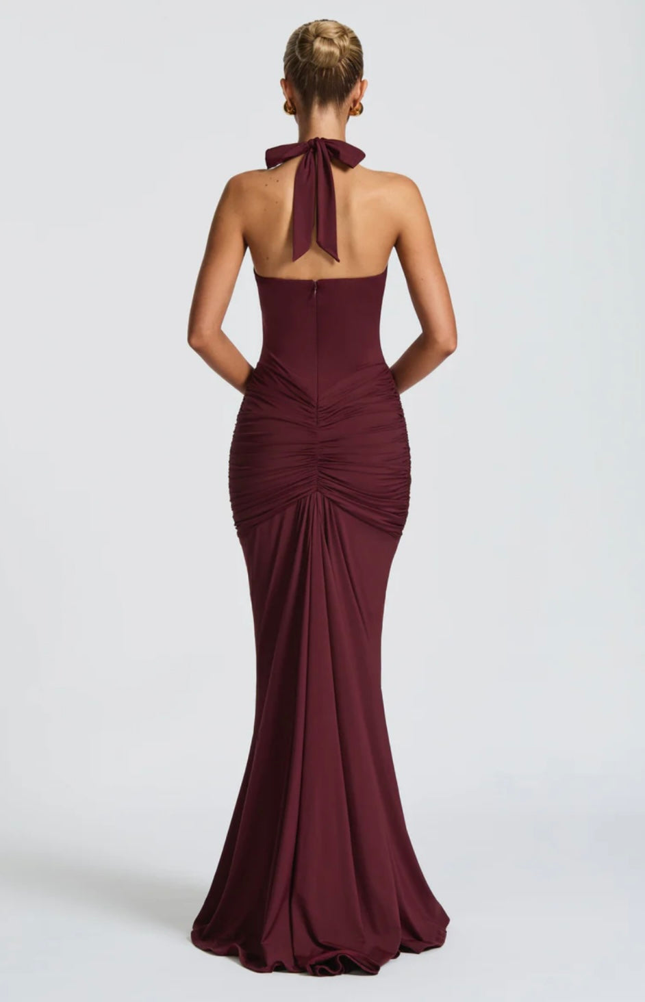Ruched Bodycon Maxi Dress | Plunging Halter Neck | Evening Wear