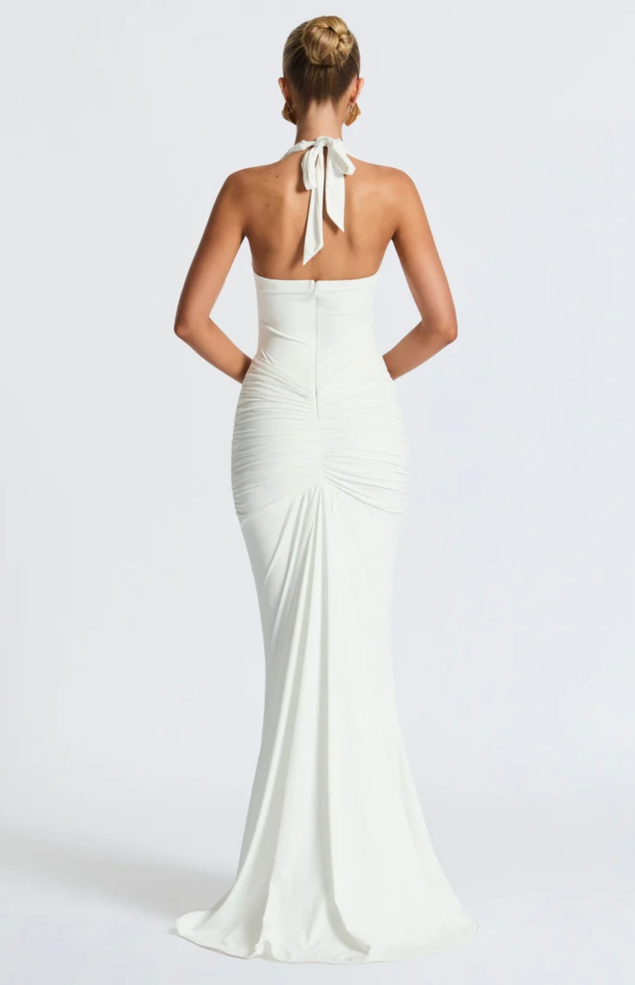 Ruched Bodycon Maxi Dress | Plunging Halter Neck | Evening Wear