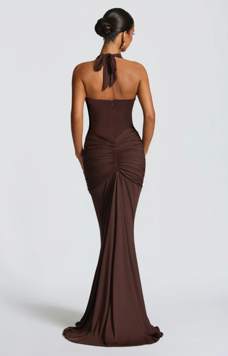 Ruched Bodycon Maxi Dress | Plunging Halter Neck | Evening Wear