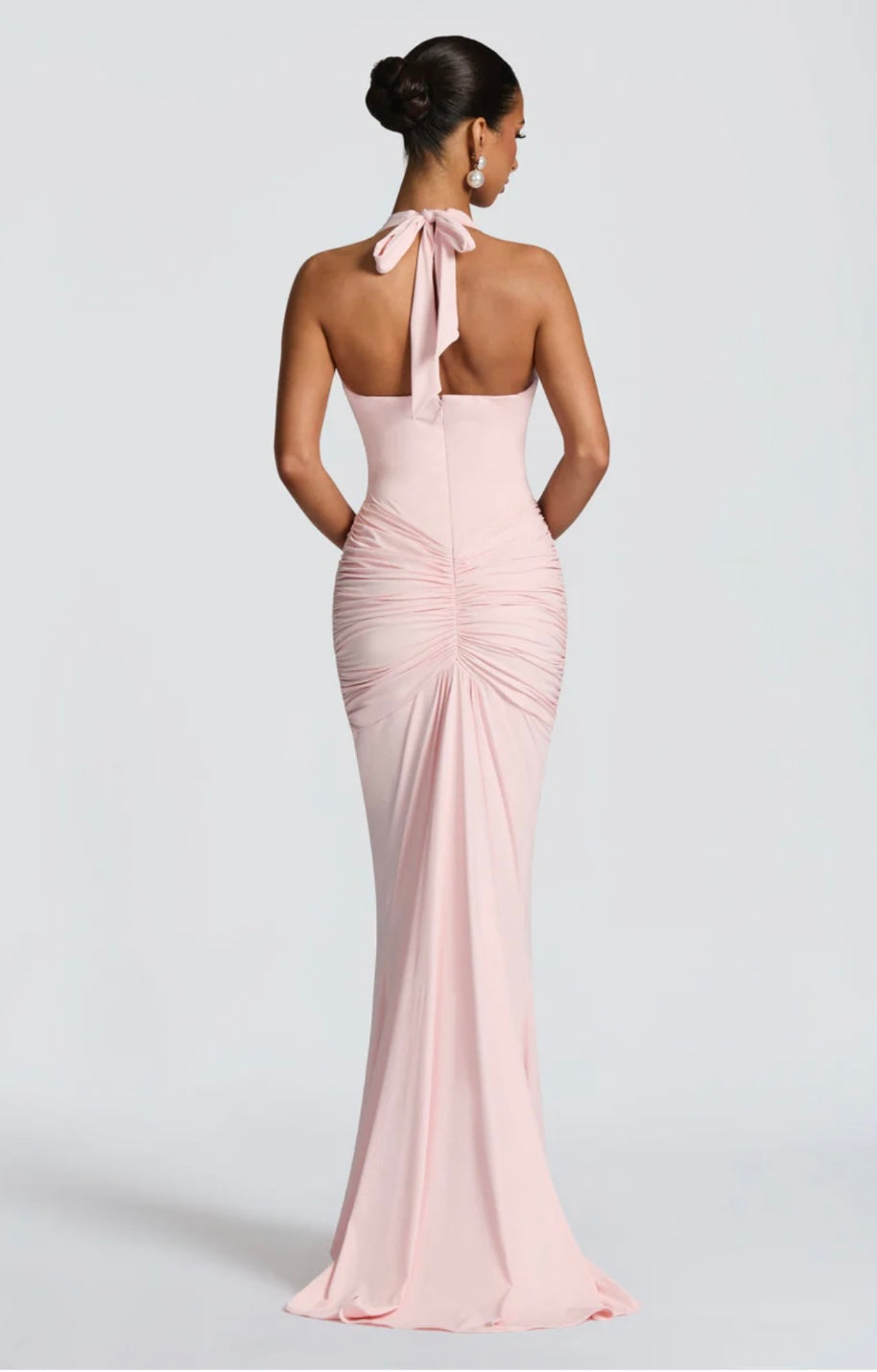 Ruched Bodycon Maxi Dress | Plunging Halter Neck | Evening Wear