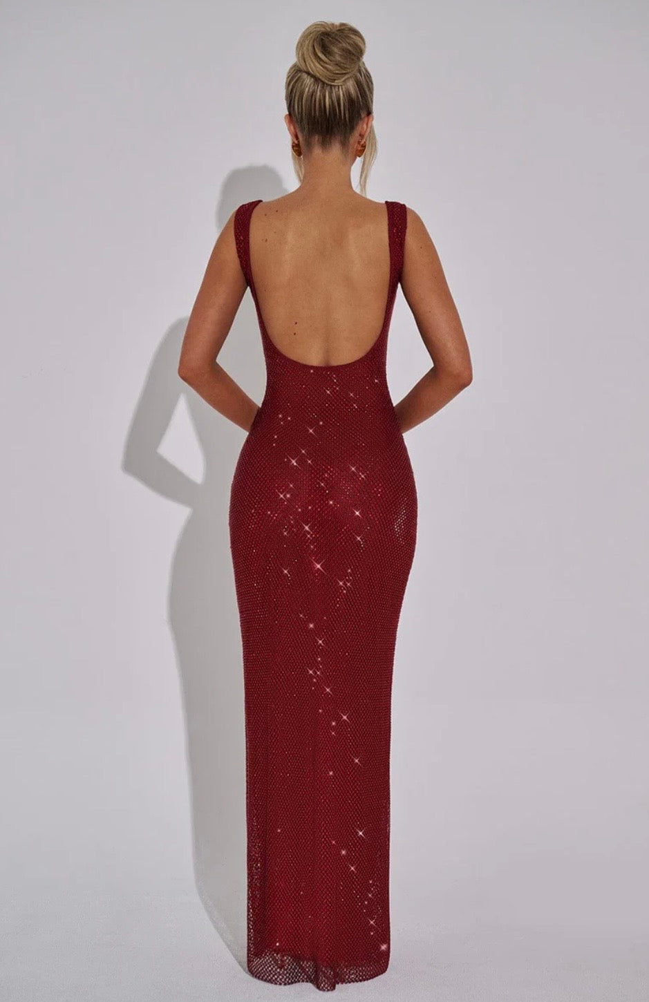 Sculpted Square Neck Crystal Mesh Maxi Dress for Evening Events