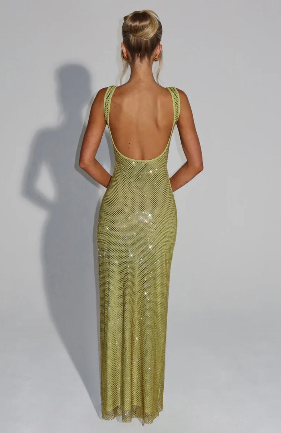 Sculpted Square Neck Crystal Mesh Maxi Dress for Evening Events