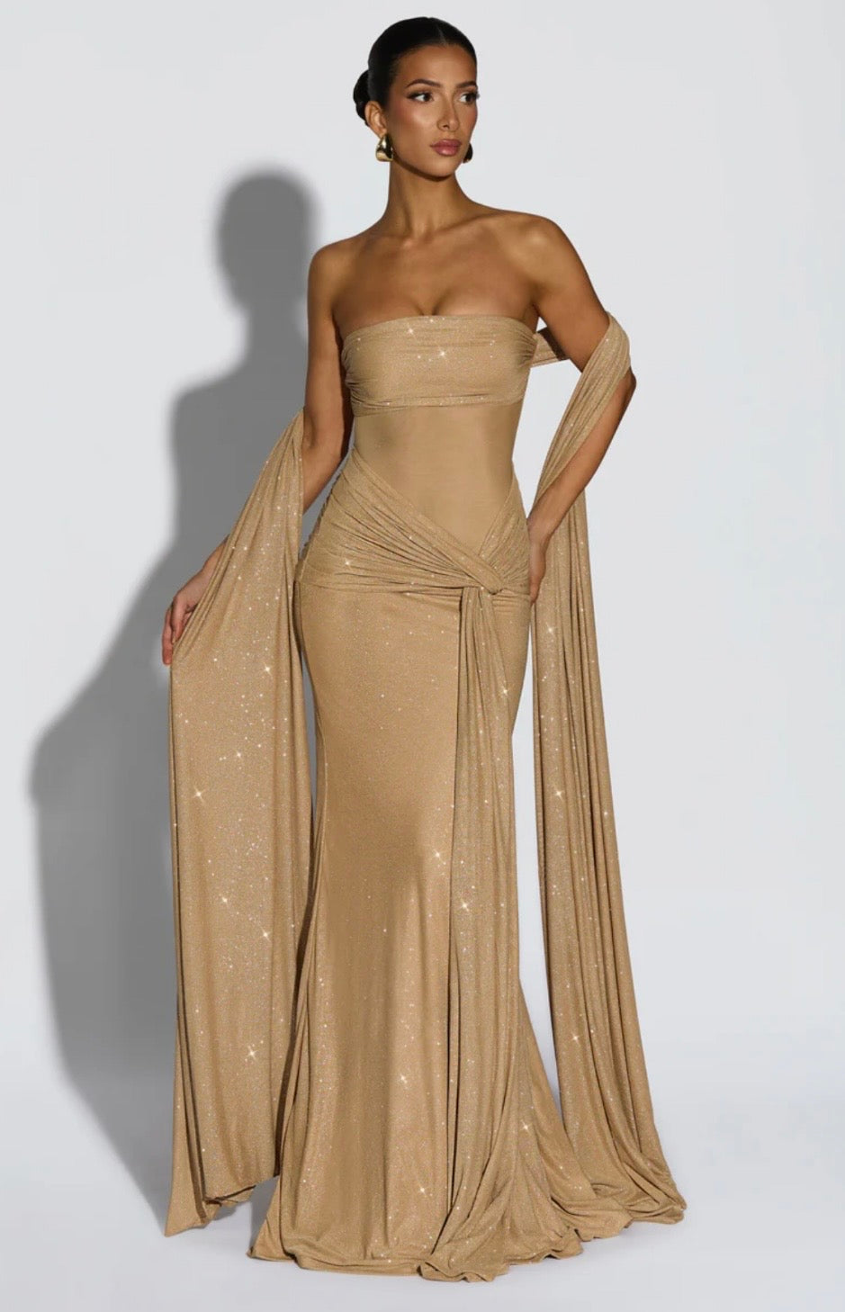 Sculpted Silhouette Glittering Mesh Maxi Dress for Evening Events
