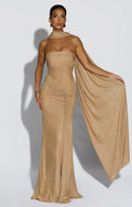Sculpted Silhouette Glittering Mesh Maxi Dress for Evening Events