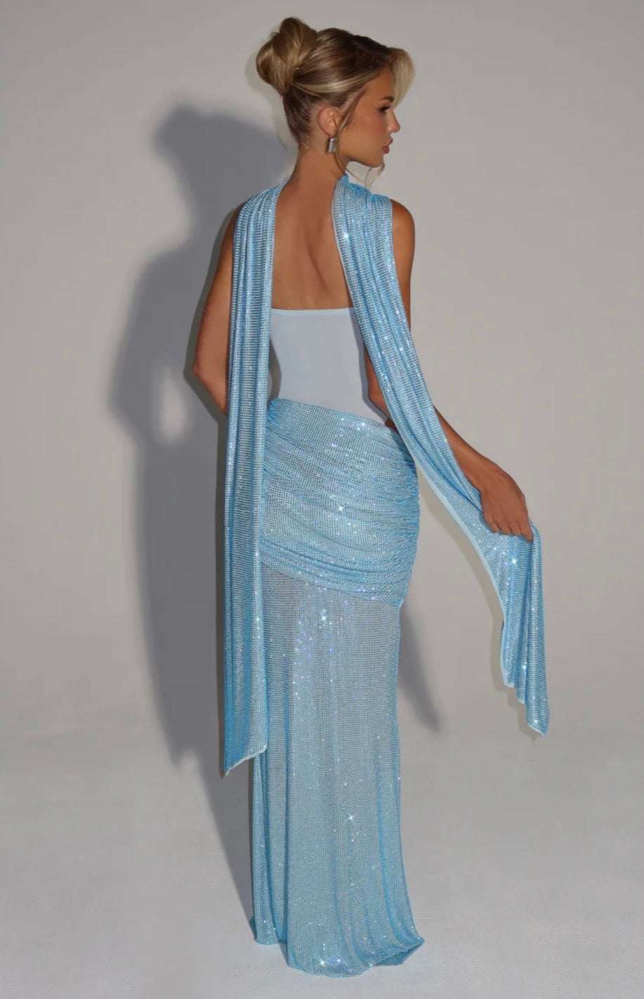Strapless Ruched Maxi Dress with Draped Panels for Evening Events