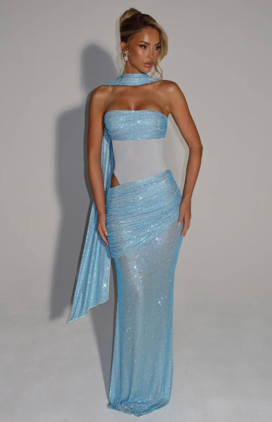 Strapless Ruched Maxi Dress with Draped Panels for Evening Events
