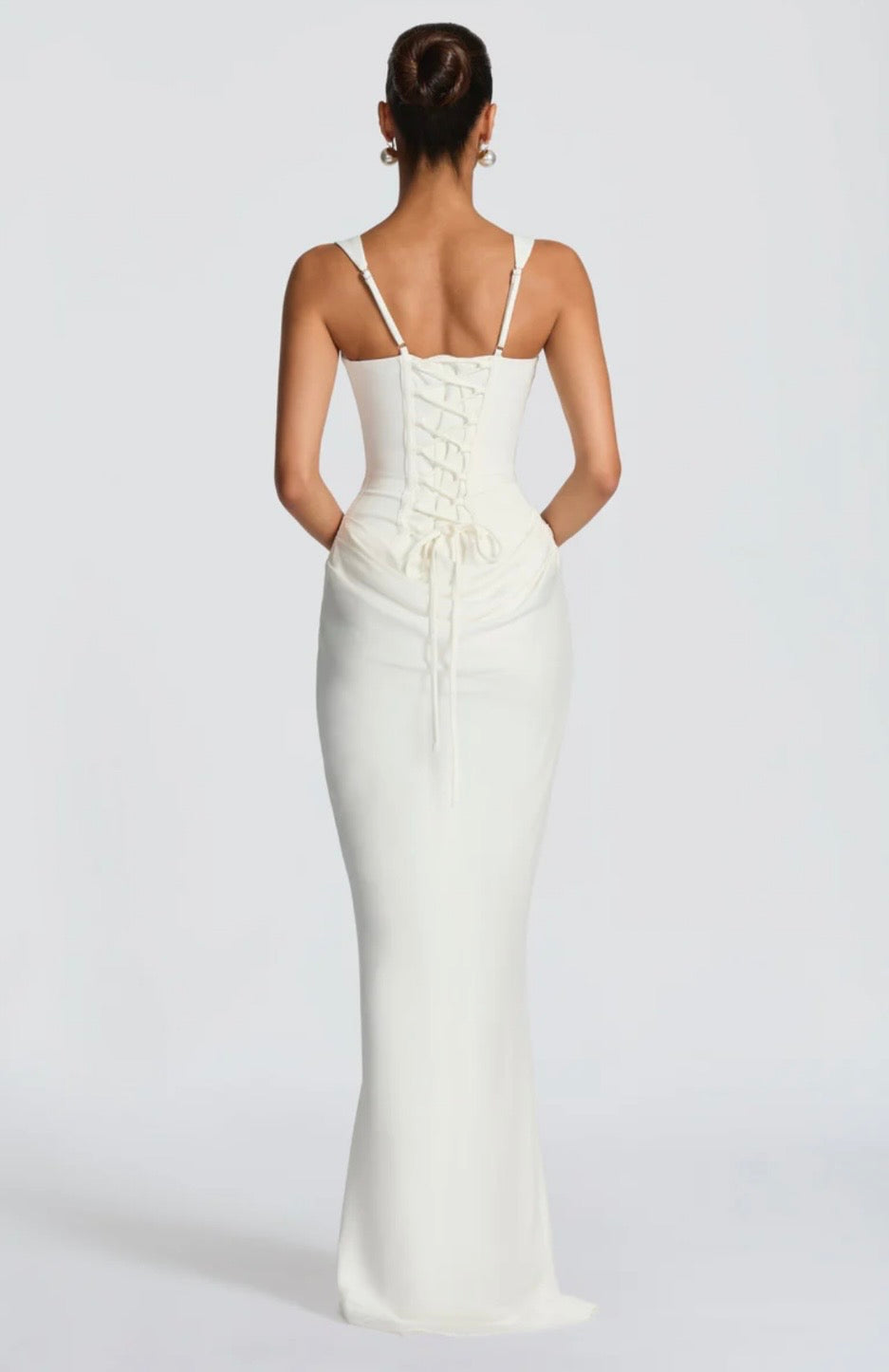 Sculpted Lowered Waist Square Neck Crepe Maxi Dress for Formal Events