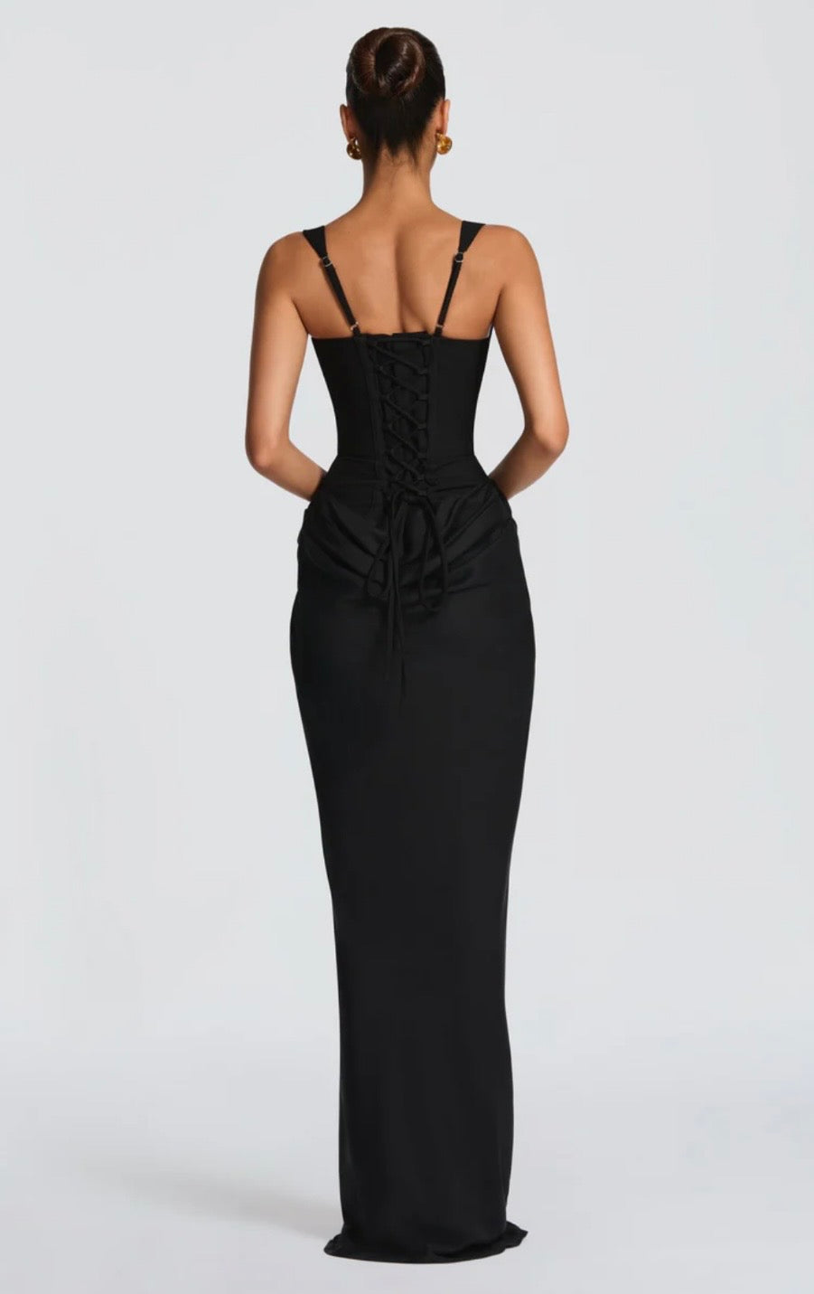 Sculpted Lowered Waist Square Neck Crepe Maxi Dress for Formal Events