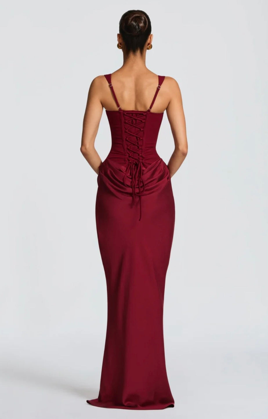 Sculpted Lowered Waist Square Neck Crepe Maxi Dress for Formal Events