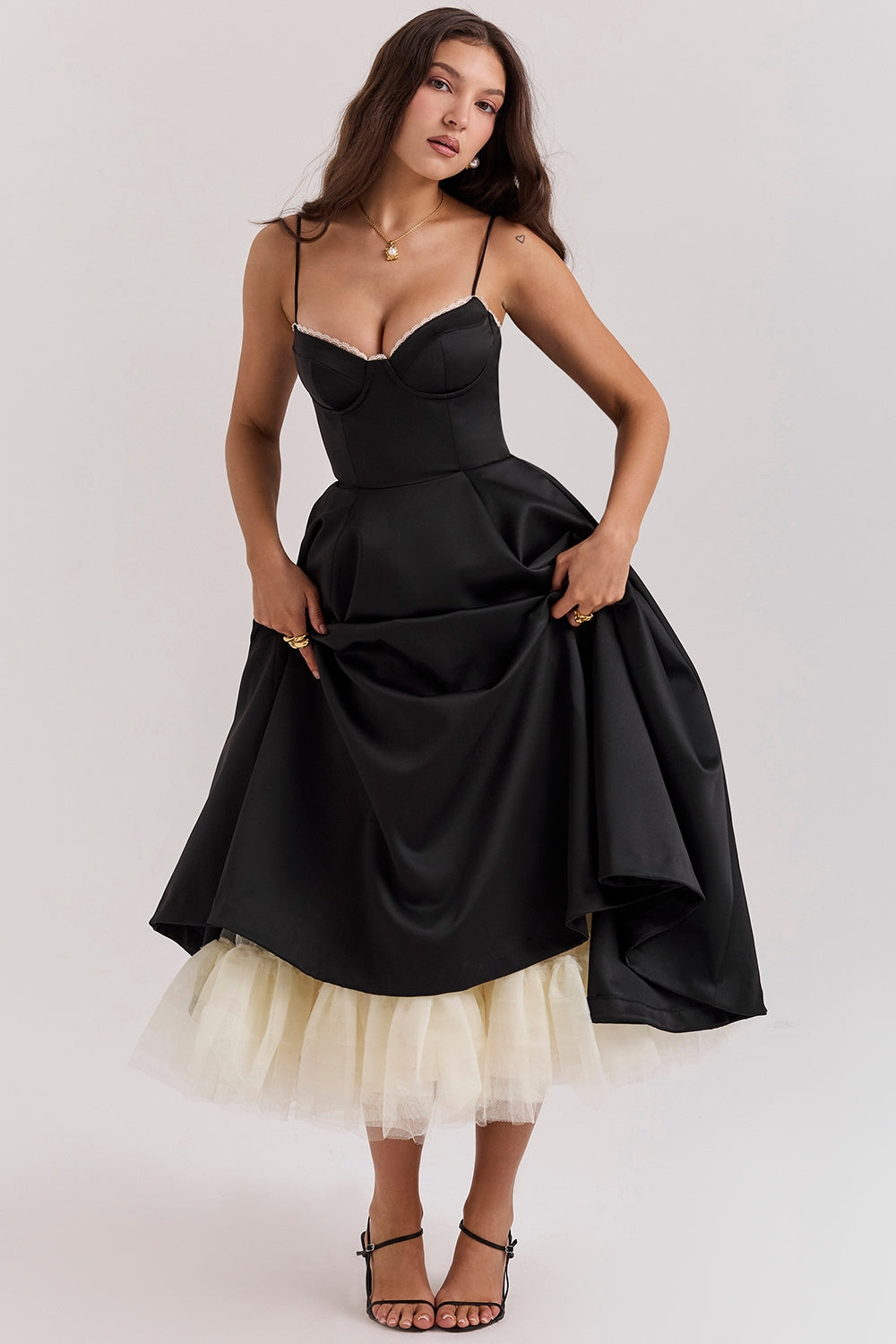Structured Satin Corset Midi Dress with Luxurious Bodice for Elegant Events