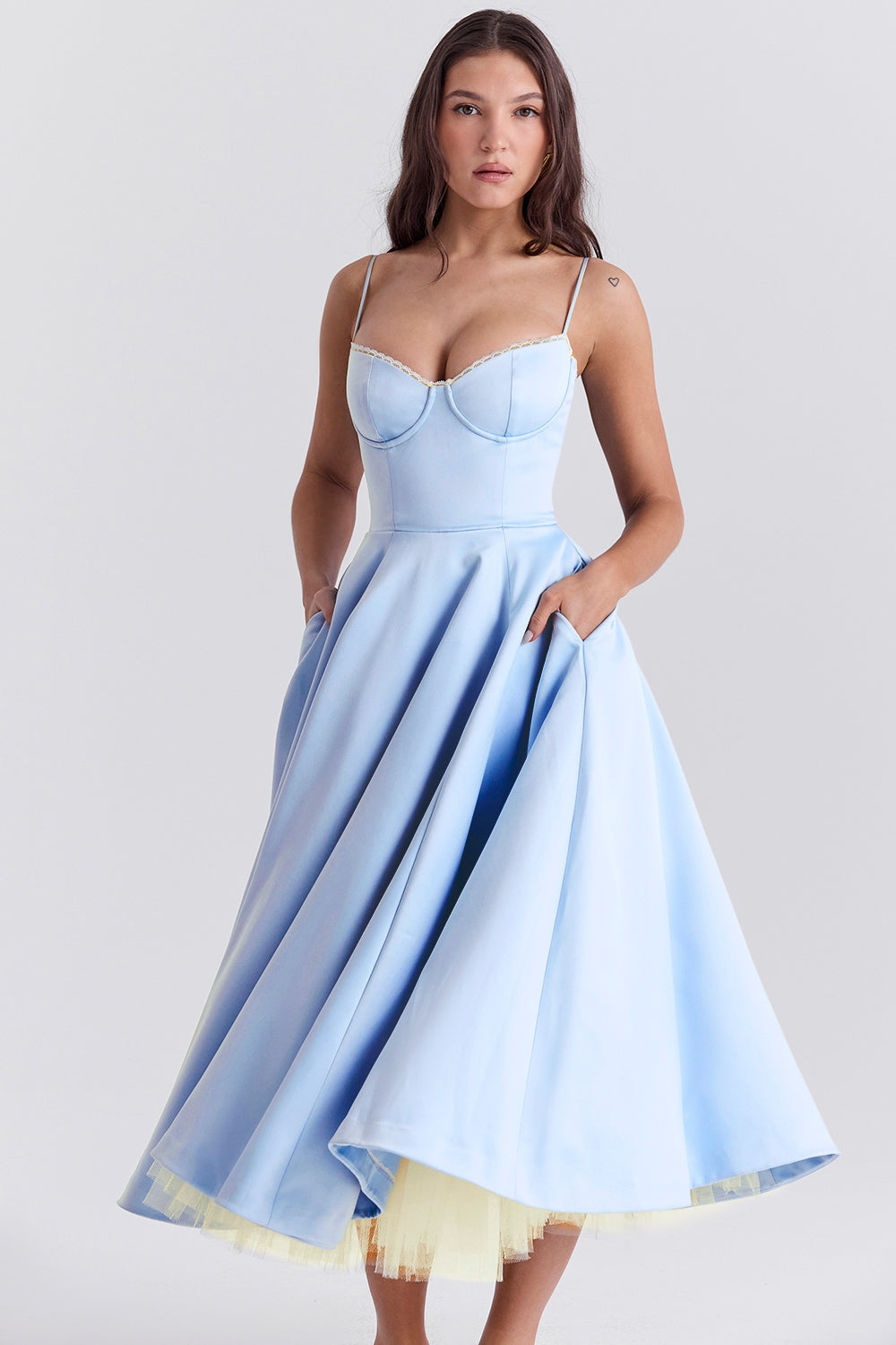 Satin Corset Midi Dress with Structured Bodice for Elegant Occasions