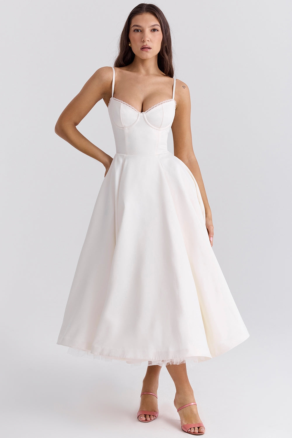 Satin Corset Midi Dress with Structured Bodice for Elegant Occasions