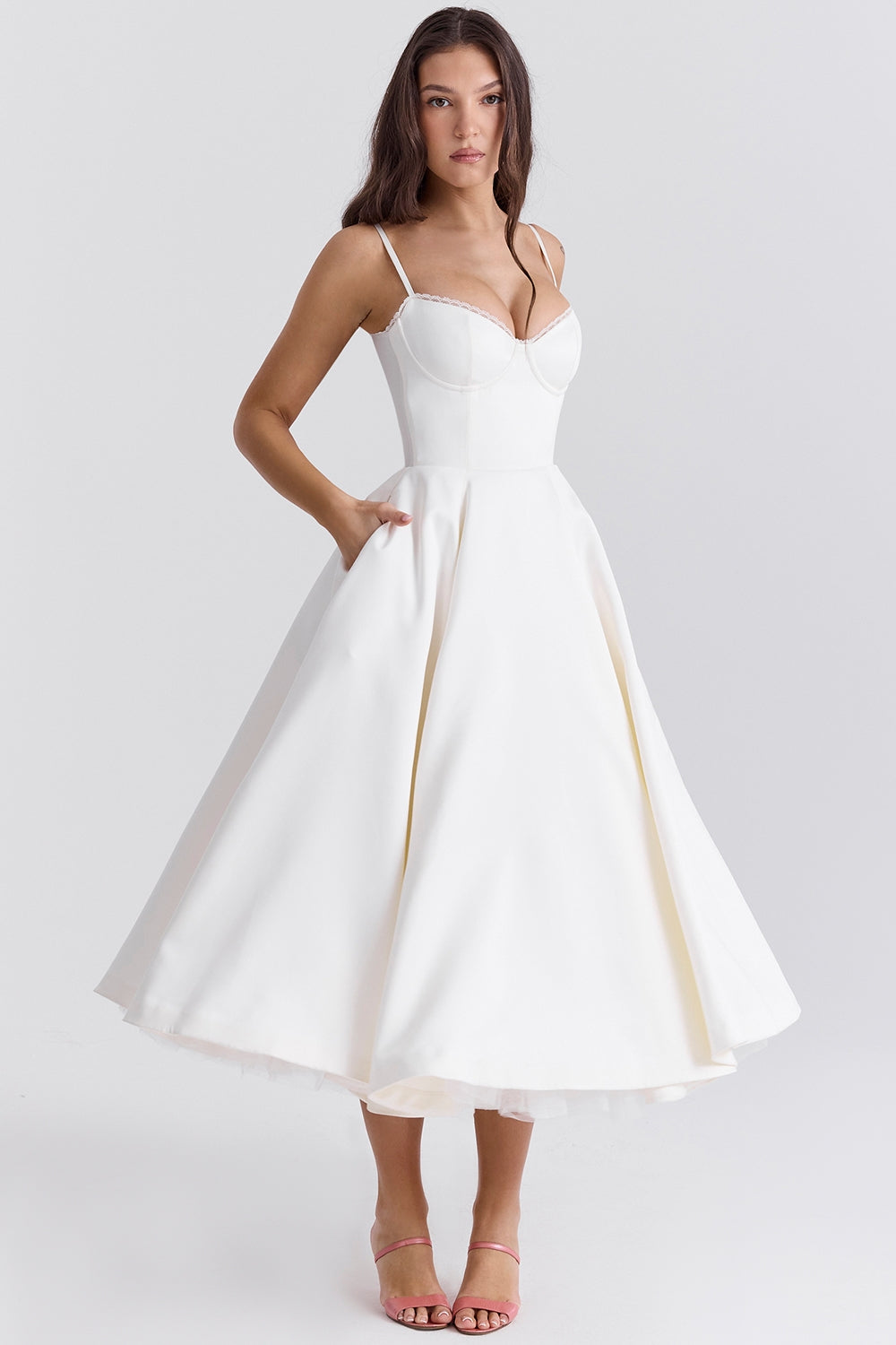 Satin Corset Midi Dress with Structured Bodice for Elegant Occasions