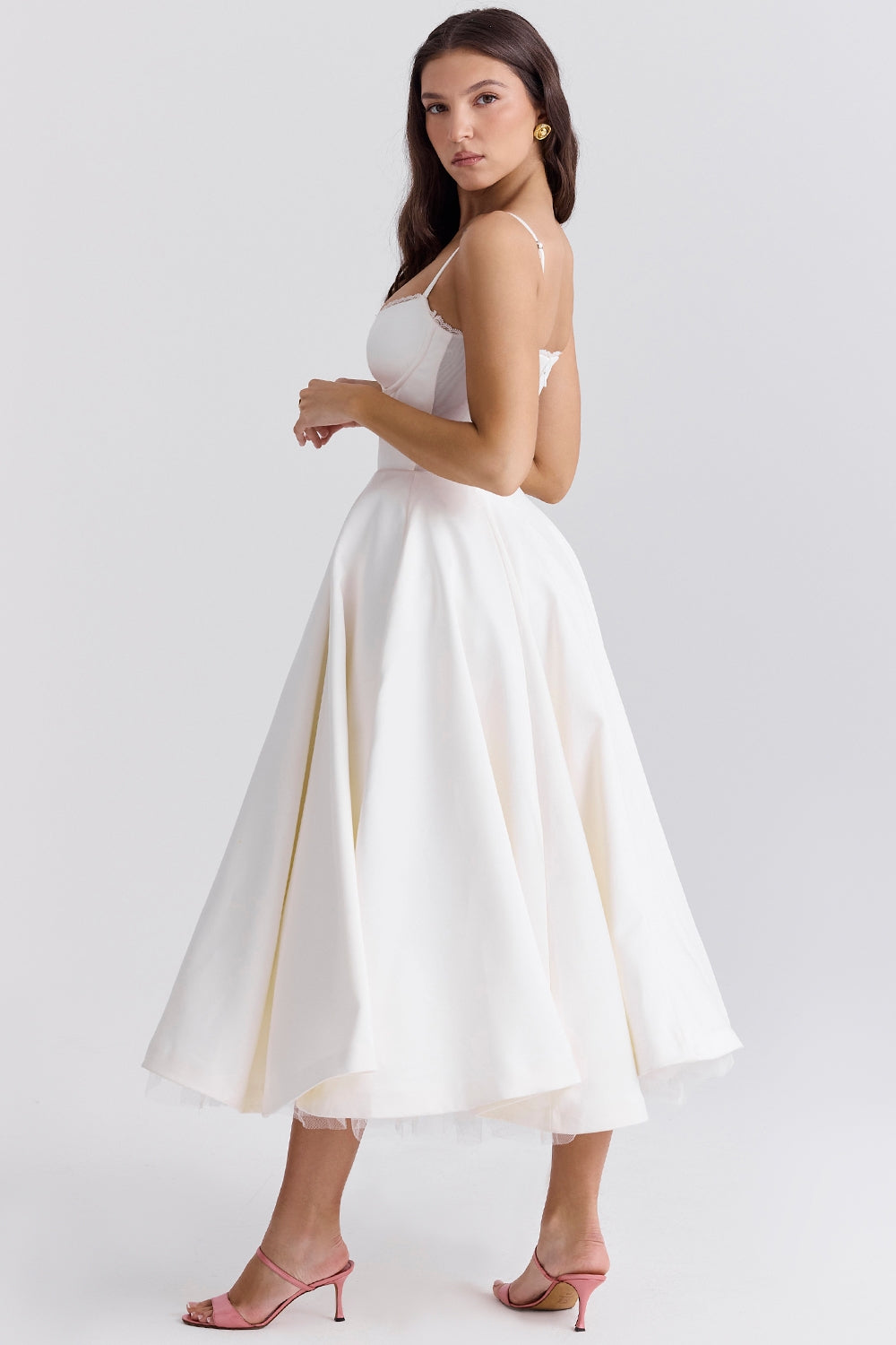 Satin Corset Midi Dress with Structured Bodice for Elegant Occasions