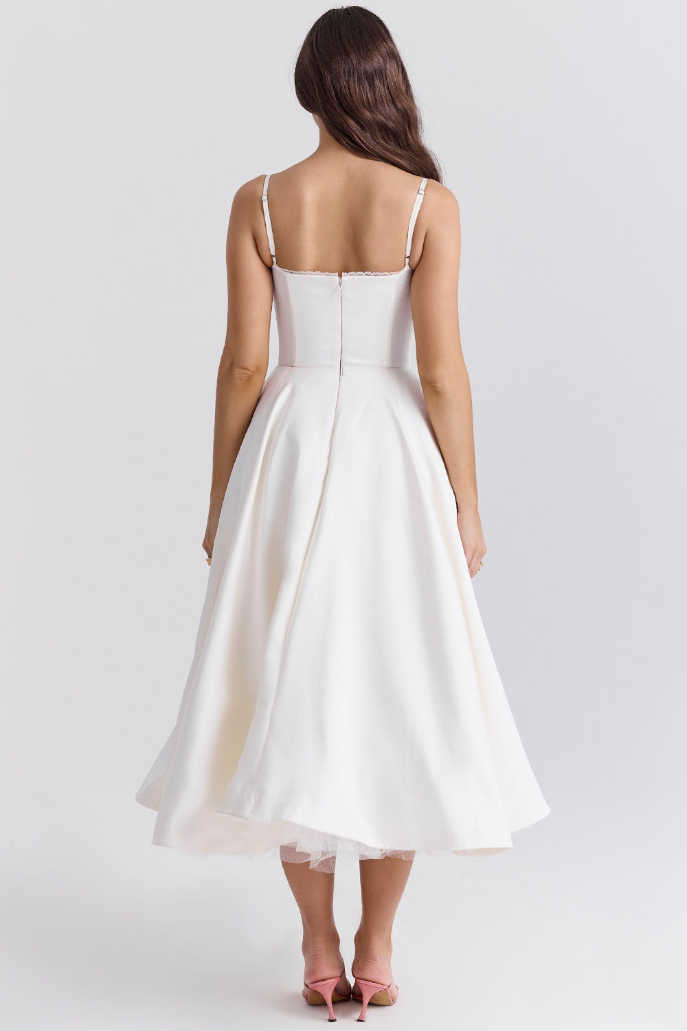 Structured Satin Corset Midi Dress with Luxurious Bodice for Elegant Events