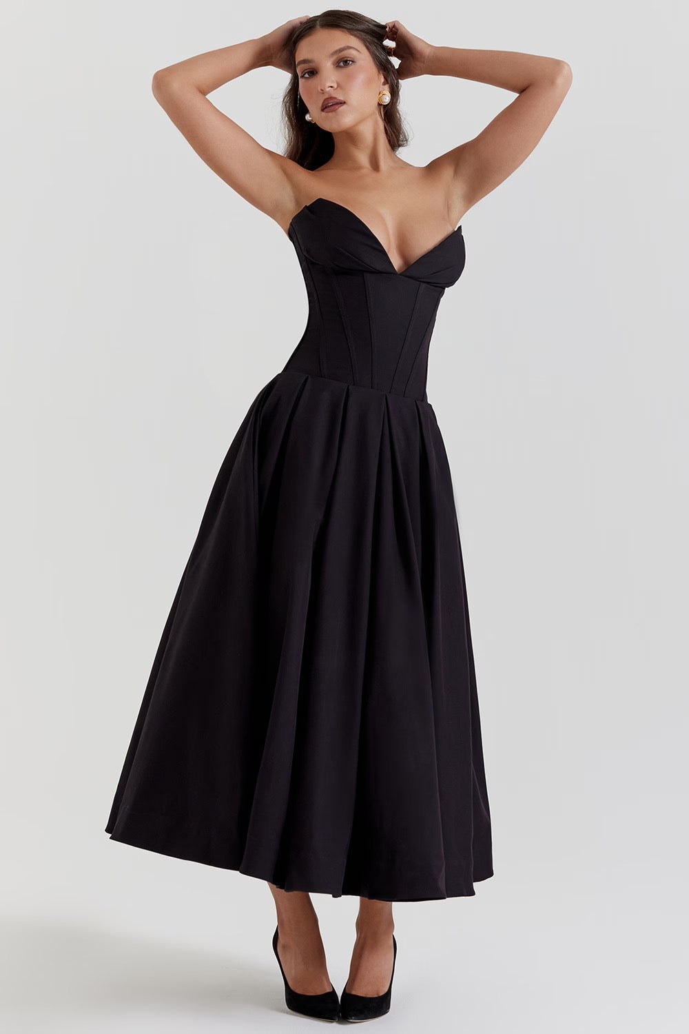 Pleated Boned Corset Midi Dress | Romantic Silhouette for Special Occasions