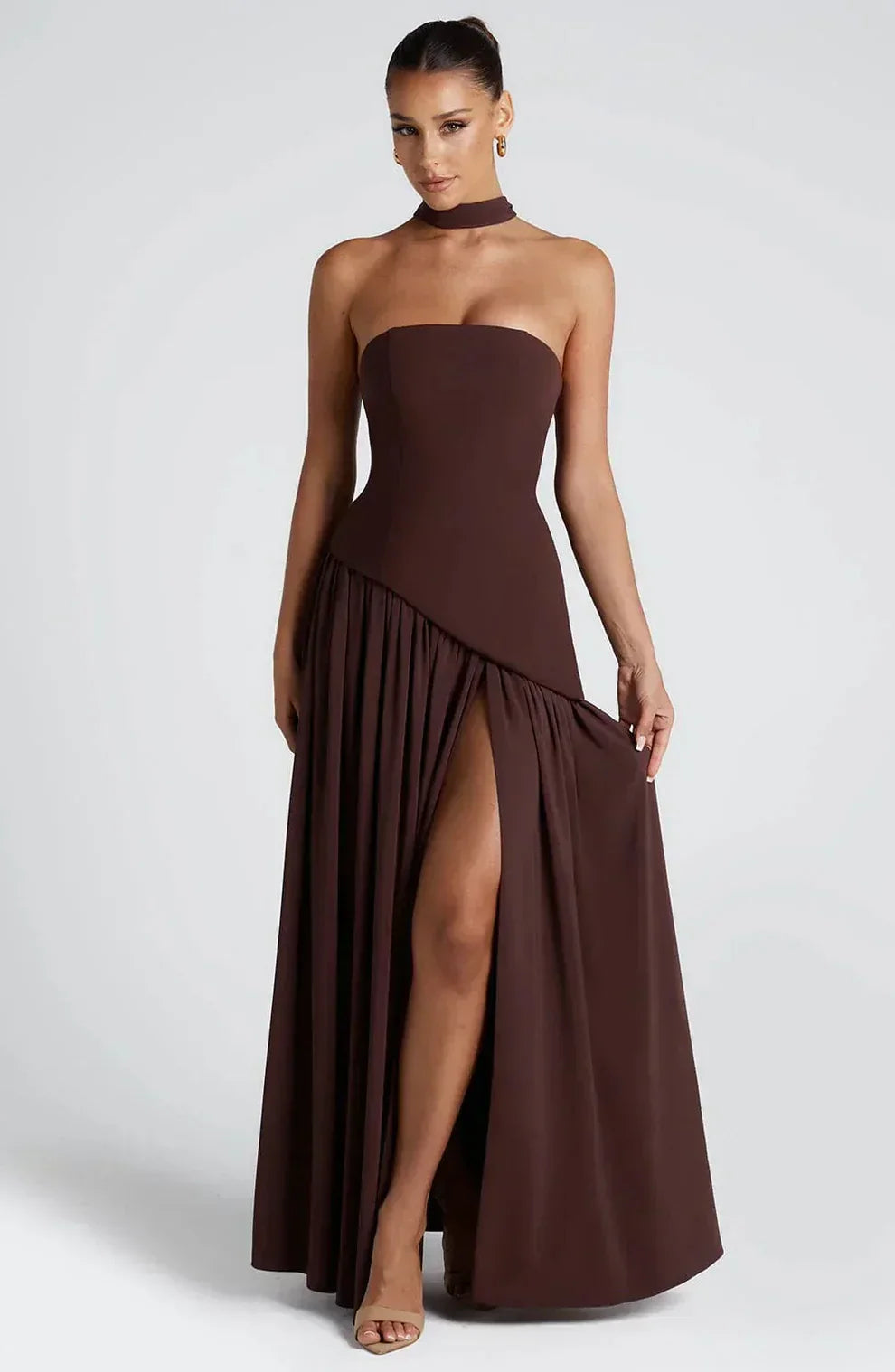 Asymmetrical Strapless Maxi Dress | Sculpted Design for Formal Events