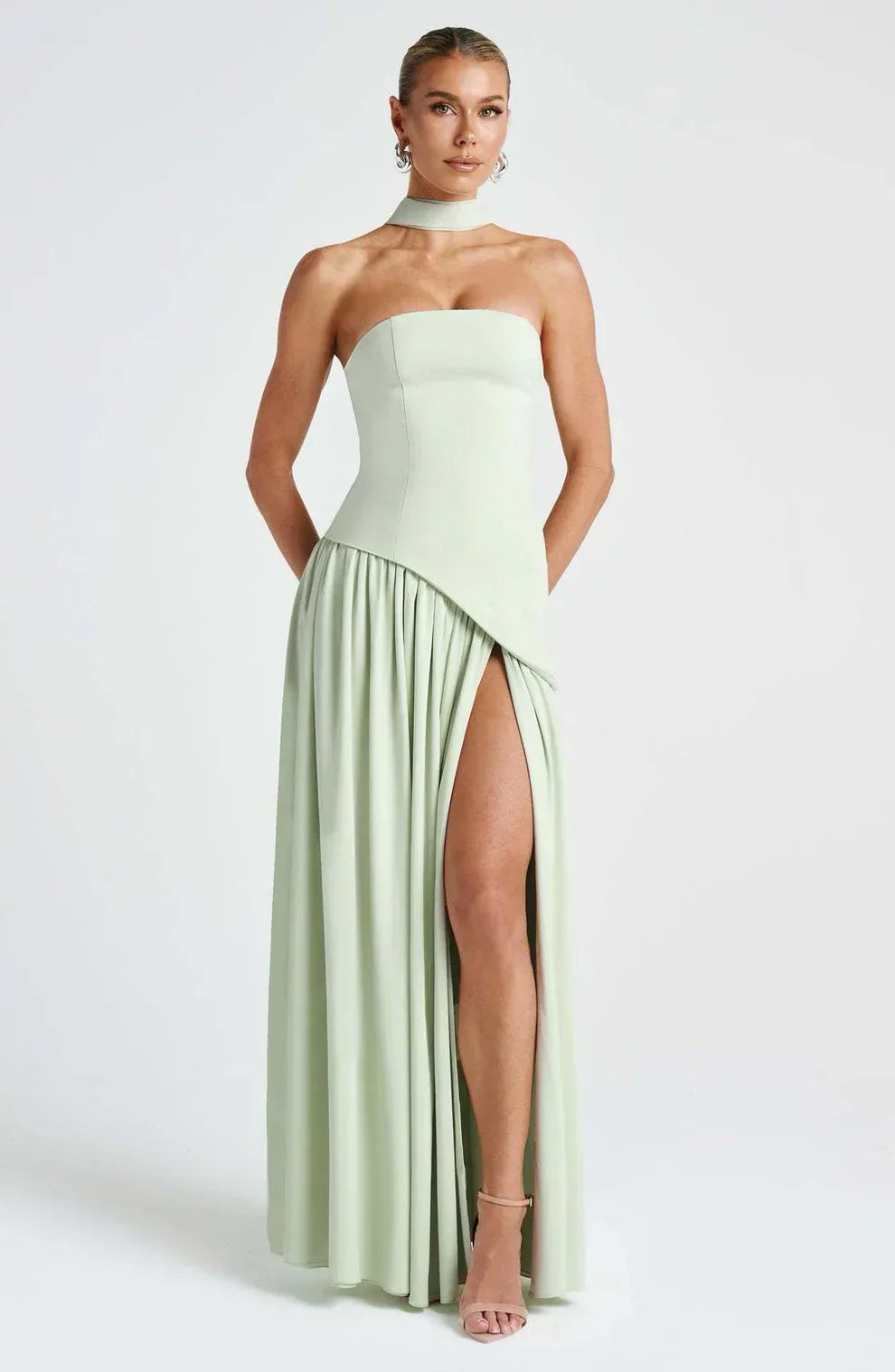 Asymmetrical Strapless Maxi Dress | Sculpted Design for Formal Events