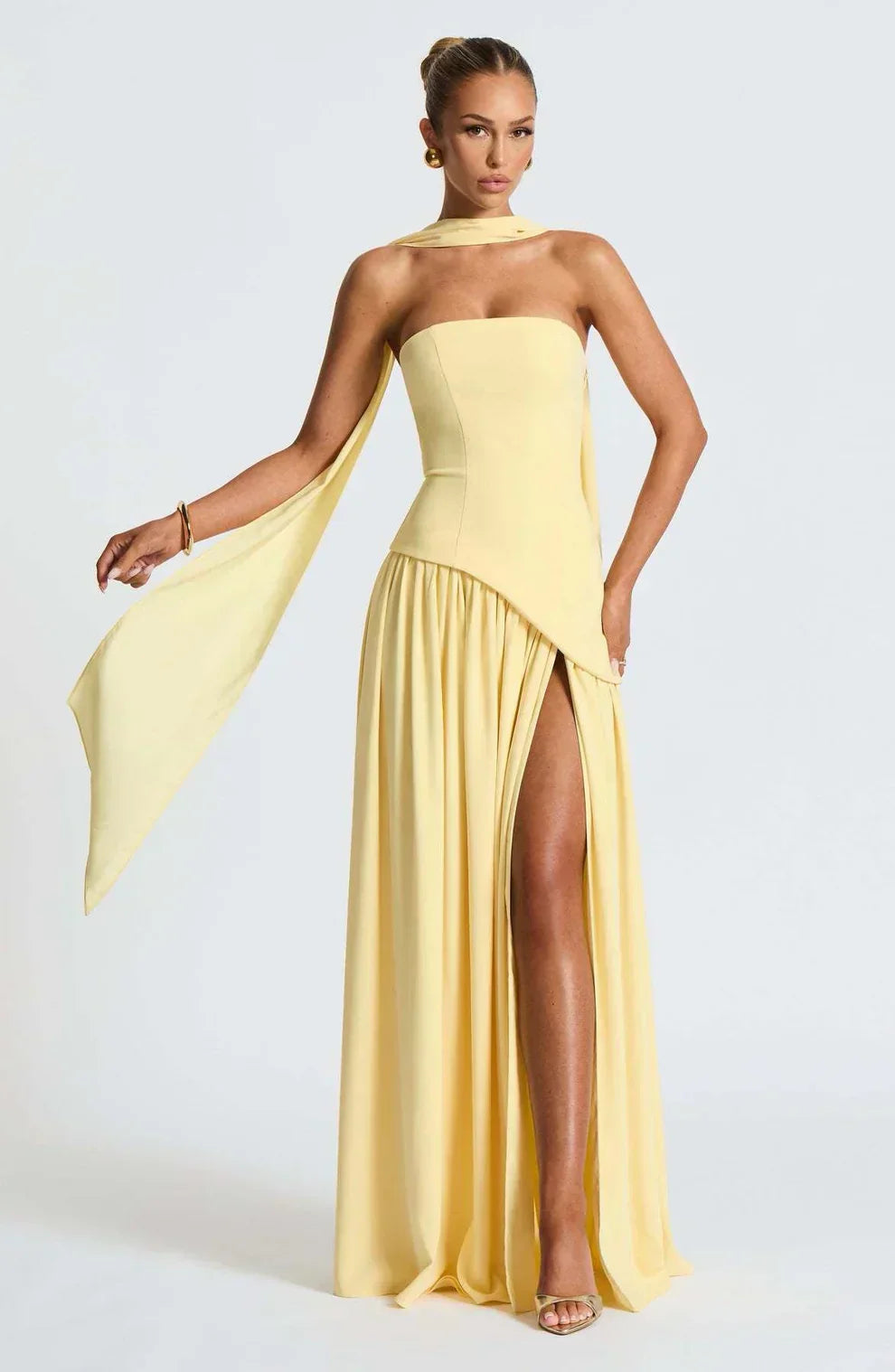 Asymmetrical Strapless Maxi Dress | Sculpted Design for Formal Events