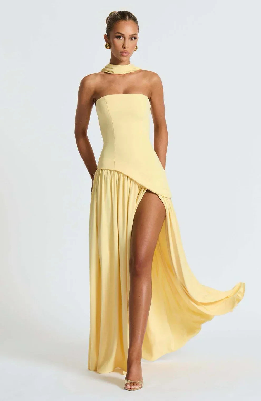 Asymmetrical Strapless Maxi Dress | Sculpted Design for Formal Events