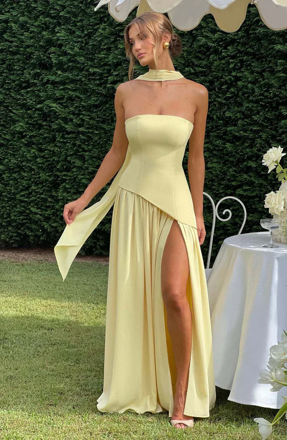 Asymmetrical Strapless Maxi Dress | Sculpted Design for Formal Events