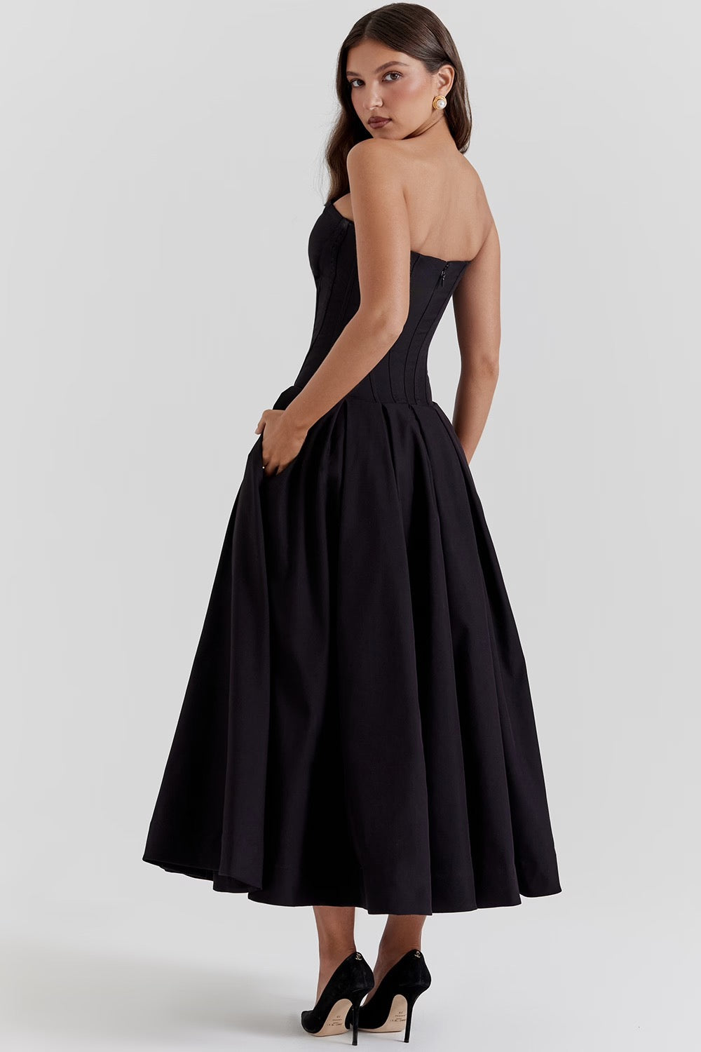 Pleated Boned Corset Midi Dress | Romantic Silhouette for Special Occasions