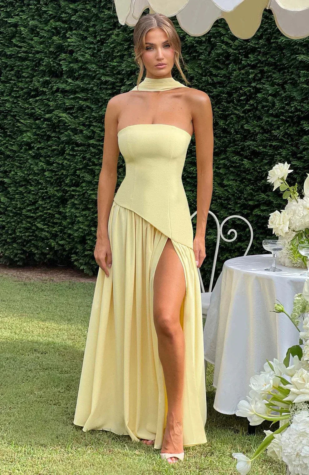 Asymmetrical Strapless Maxi Dress | Sculpted Design for Formal Events