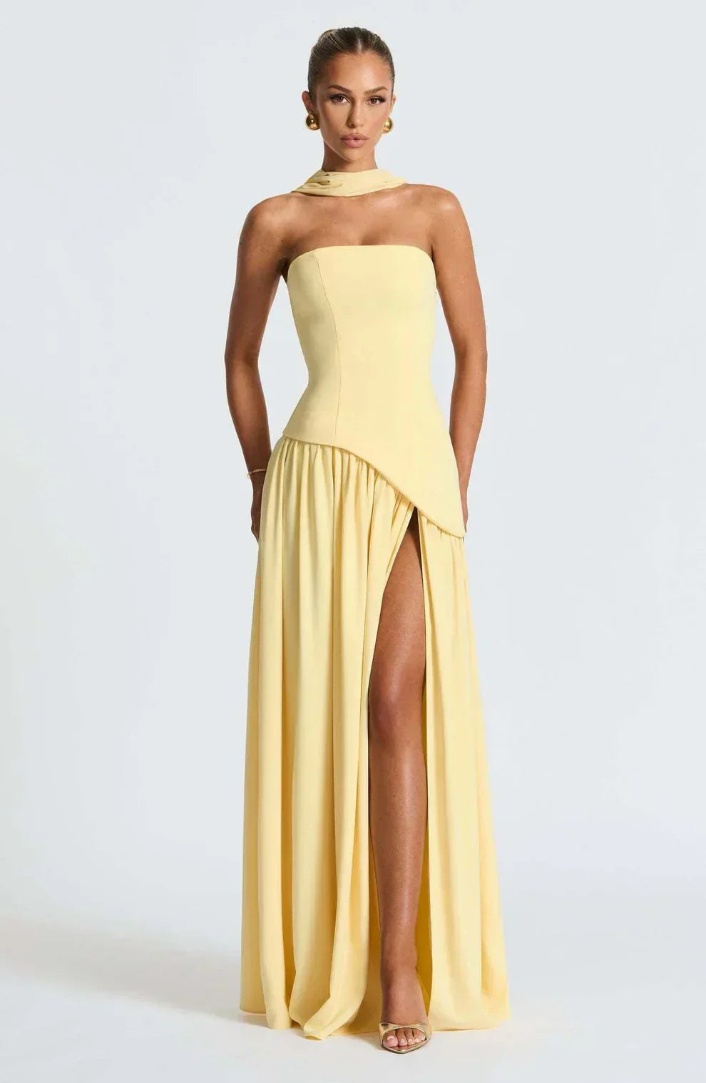Asymmetrical Strapless Maxi Dress | Sculpted Design for Formal Events
