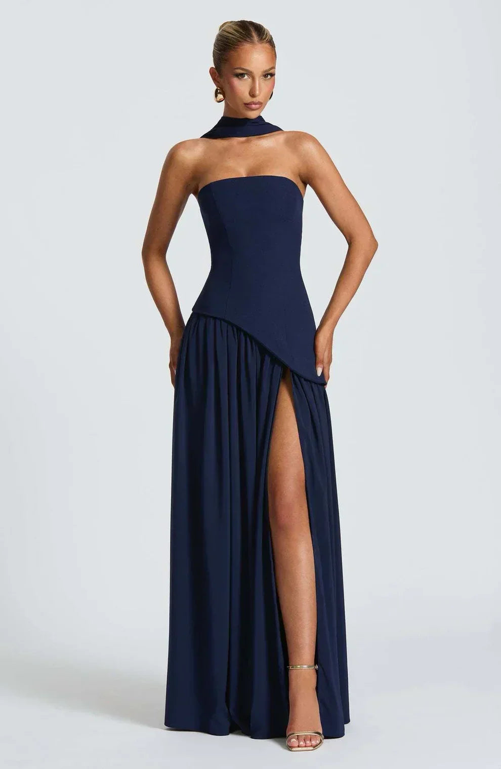 Asymmetrical Strapless Maxi Dress | Sculpted Design for Formal Events