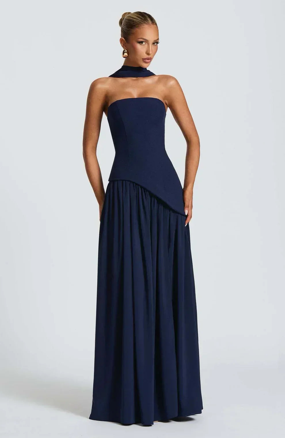Asymmetrical Strapless Maxi Dress | Sculpted Design for Formal Events