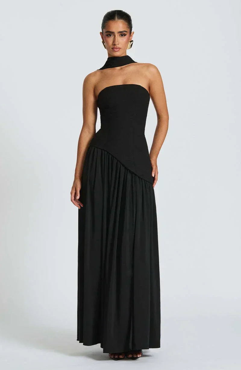 Asymmetrical Strapless Maxi Dress | Sculpted Design for Formal Events